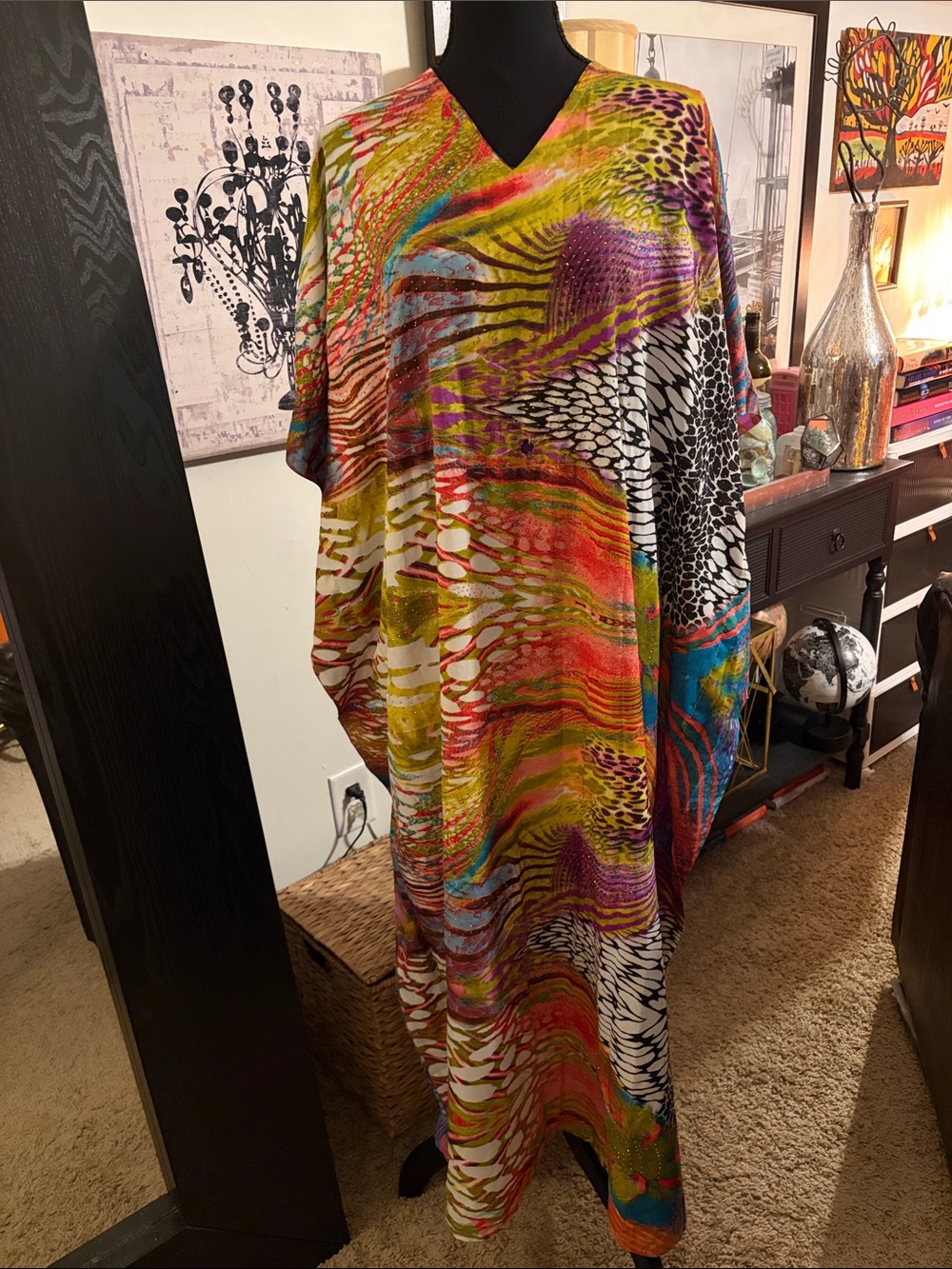 Vibrant Multicolor Kaftan with Abstract Print